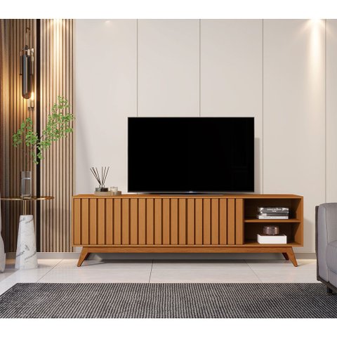 Rack Bancada para TV até 75 Polegadas Açaí 180cm Pés de Madeira Maciça Sala