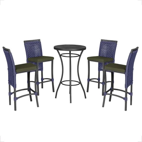 Mesa Bistro e 4 Banquetas Roma Preta Corda Náutica 13 Trama Original