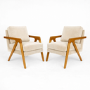 Ver imagem 2 de Kit 2 Poltronas Mona Luxo Madeira Maciça Veludo Bege para Sala de Estar Decorativa Moderna