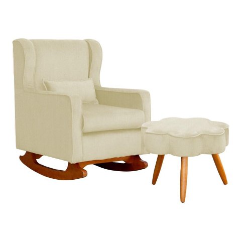 Poltrona C/ Puff Balanço Amamentação Aurora Suede Marfim - Lm Decor