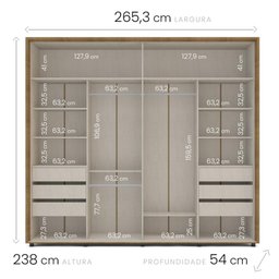 Roupeiro Casal 2 Portas de Correr 6 Gavetas Coimbra Freijó Off White Politorno - 2