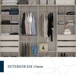 Roupeiro Casal 2 Portas de Correr 6 Gavetas Coimbra Freijó Off White Politorno - 6