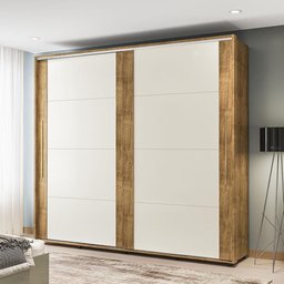 Roupeiro Casal 2 Portas de Correr 6 Gavetas Coimbra Freijó Off White Politorno - 1