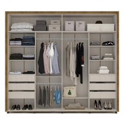 Roupeiro Casal 2 Portas de Correr 6 Gavetas Coimbra Freijó Off White Politorno - 5