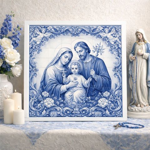 Quadro Sagrada Família 33x33cm Mold Branca