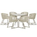 Ver imagem 1 de Mesa com 6 Cadeiras de Jantar Roma 120cm e Noronha em Alumínio Fendi Corda Náutica Estofado 7 Trama