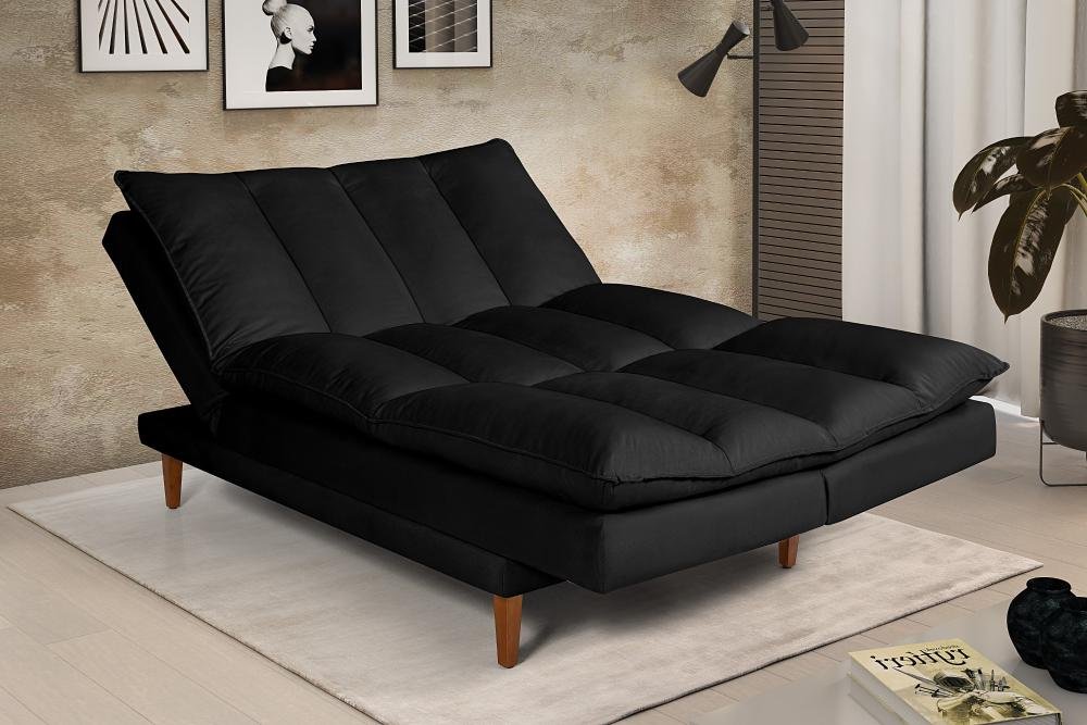 Sofá Cama Vancouver Suede 3 Lugares Preto 381 Império Estofados