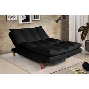 Sofá Cama Vancouver Suede 3 Lugares Preto 381 Império Estofados