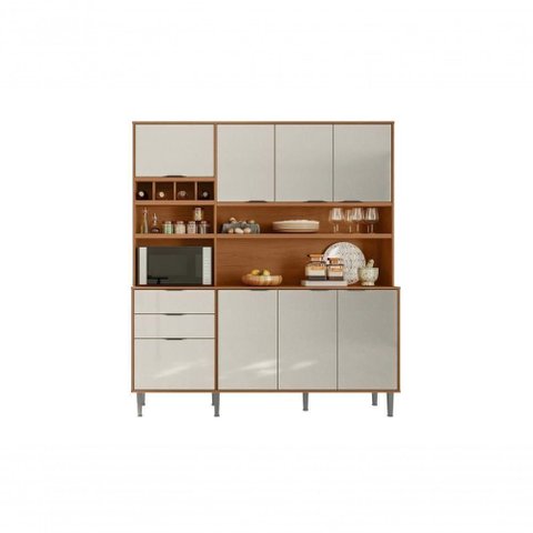 Kit Cozinha Viena com 7 Portas e 3 Gavetas Jequitiba-off White Lukaliam