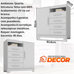 Cômoda Sapateira 4 Gavetas e 1 Porta Alexa Branco - 3