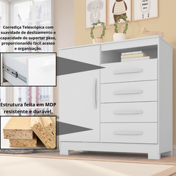 Cômoda Sapateira 4 Gavetas e 1 Porta Alexa Branco - 5