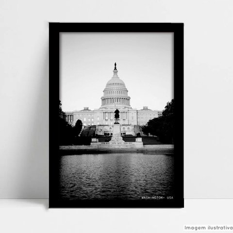 Quadro Decorativo Monumento Cidade Washington em Moldura Caixa Tacolado Moldura Caixa 3cm Madeira Se