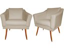 Ver imagem 1 de Kit 2 Poltronas Decorativa Agatha Suede Bege Pés Madeira Ms Decor