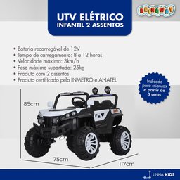 Quadriciclo Elétrico Infantil 2 Assentos Controle -Importway - Branco - 4