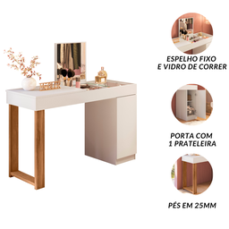 Escrivaninha Penteadeira Camarim Love Quarto Meninas Luxo Maquiagem Premium Cor Cinamomo Branco - 5