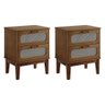 Kit 2 Mesas de Cabeceira Retrô Vintage 2 Gavetas Santorini Amêndoa 45 Cm com Tela Indiana - 1