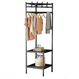 Arara Cabideiro de Canto 2 Andares Prateleira Rack Sapateira  Camisa Roupa Gancho Casa Quarto M - 10