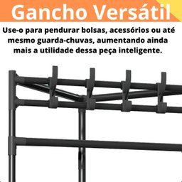 Arara Cabideiro de Canto 2 Andares Prateleira Rack Sapateira  Camisa Roupa Gancho Casa Quarto M - 5