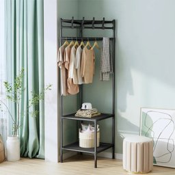 Arara Cabideiro de Canto 2 Andares Prateleira Rack Sapateira  Camisa Roupa Gancho Casa Quarto M - 2