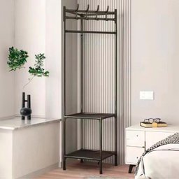 Arara Cabideiro de Canto 2 Andares Prateleira Rack Sapateira  Camisa Roupa Gancho Casa Quarto M - 3