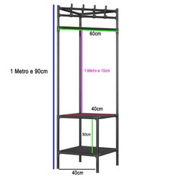 Arara Cabideiro de Canto 2 Andares Prateleira Rack Sapateira  Camisa Roupa Gancho Casa Quarto M - 7