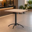 Ver imagem 1 de Mesa de Jantar Quadrada Tampo Madeira Maciça 79x79cm com Base de Aço Casual Marrom/Preto/Pinus