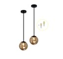 Ver imagem 1 de Kit 2 Pendente Preto Bancada Cozinha Cabeceira de Cama + Led Arevo Iluminação Jabuticaba VIDRO FUMÊ