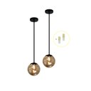 Ver imagem 1 de Kit 2 Pendente Preto Bancada Cozinha Cabeceira de Cama + Led Arevo Iluminação Jabuticaba VIDRO FUMÊ