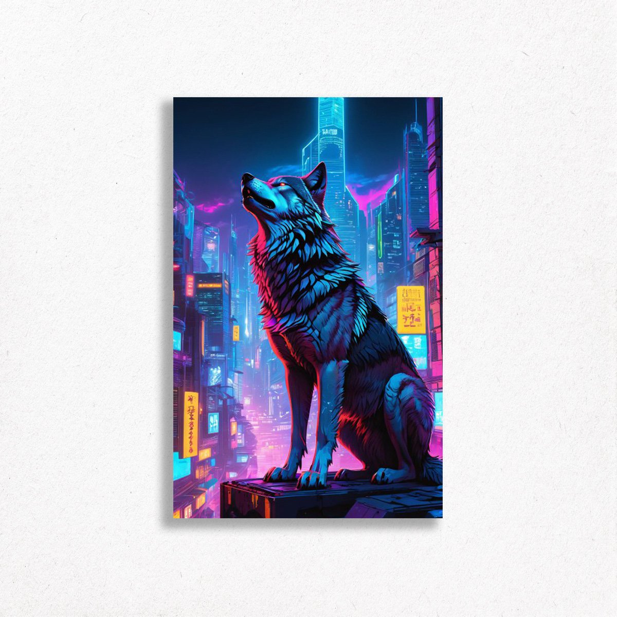 Quadro Decorativo Lobo Galáxia Espaço Japão Neon Cyberpunk:lobo