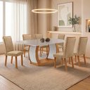 Ver imagem 1 de Mesa Milena 6 Lugares MDF com Cadeiras Lira Off White 180cm Moderna