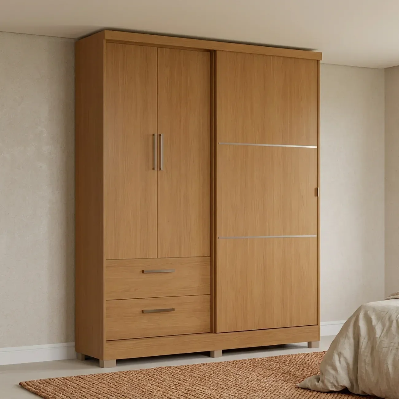 Guarda Roupa Solteiro 3 Portas Mistas e 2 Gavetas 218cm C533 Canela