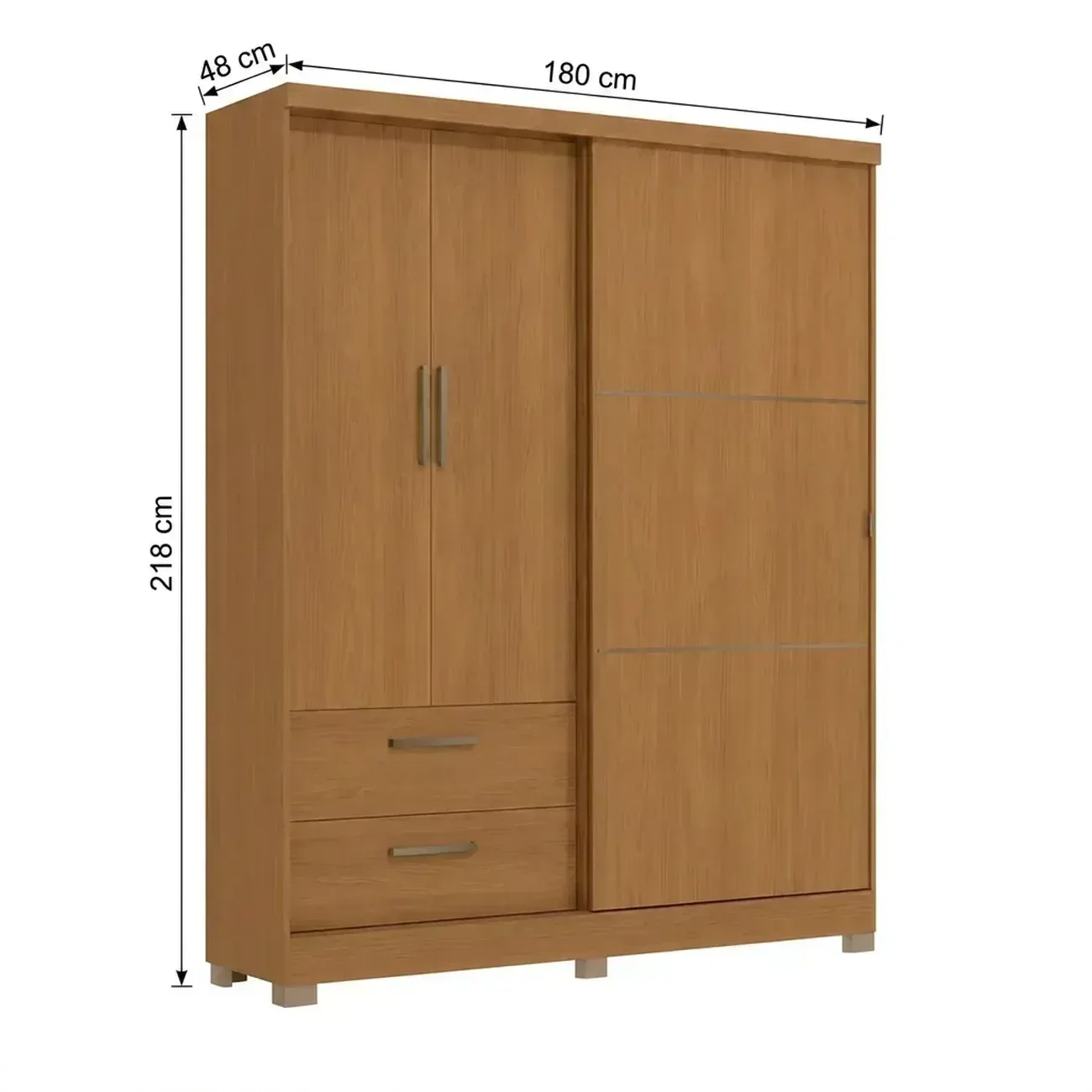 Ver imagem 3 de Guarda Roupa Solteiro 3 Portas Mistas e 2 Gavetas 218cm C533 Canela