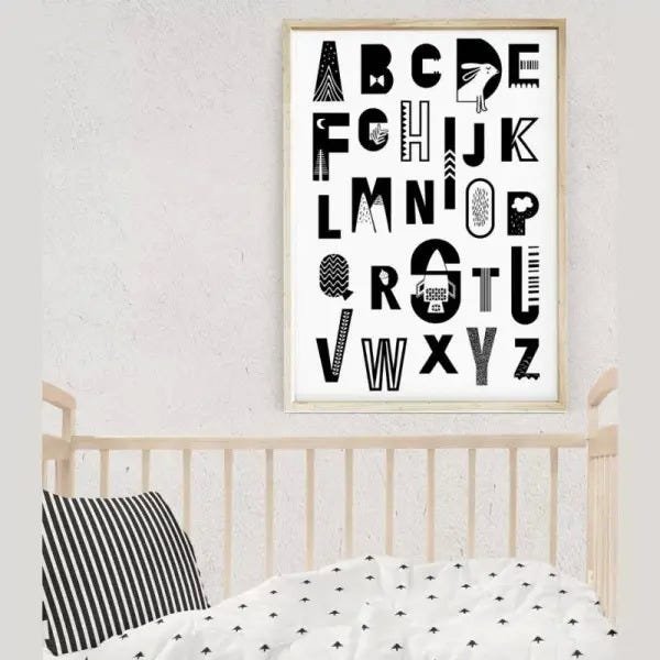 Quadro Poster Infantil Alfabeto Abc Preto E Branco | MadeiraMadeira