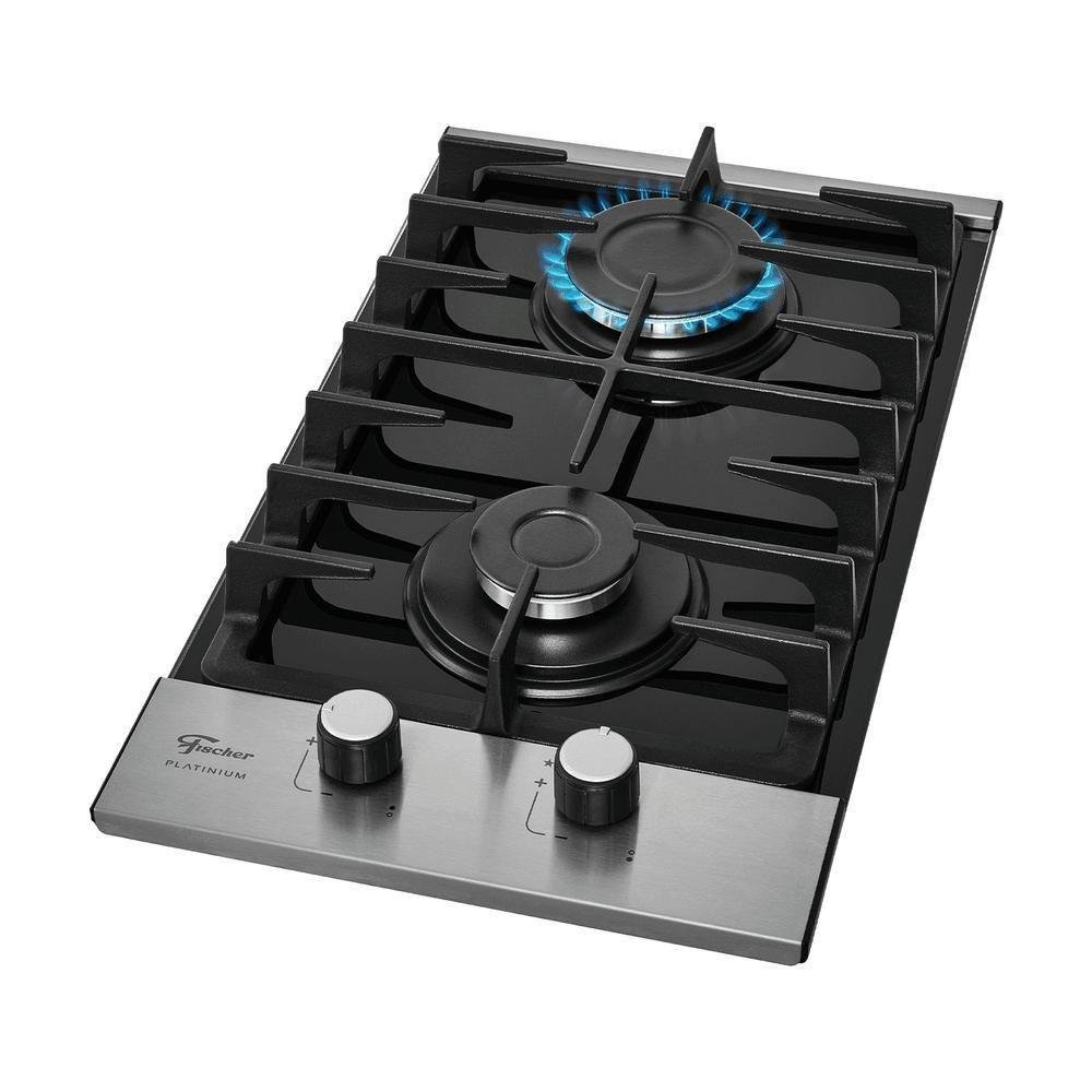 Cooktop a Gás Fischer 2 Bocas Platinium com Trempe de Ferro Fundido Mesa Vidro 33795-92120 Bivolt