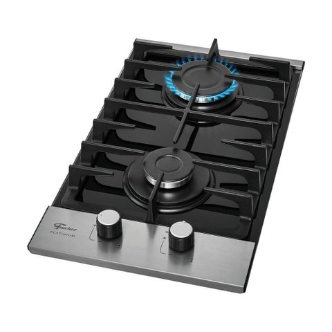 Cooktop a Gás Fischer 2 Bocas Platinium com Trempe de Ferro Fundido Mesa Vidro 33795-92120 Bivolt