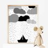 Quadro com Moldura barquinho nuvens chuva preto e branco - 2