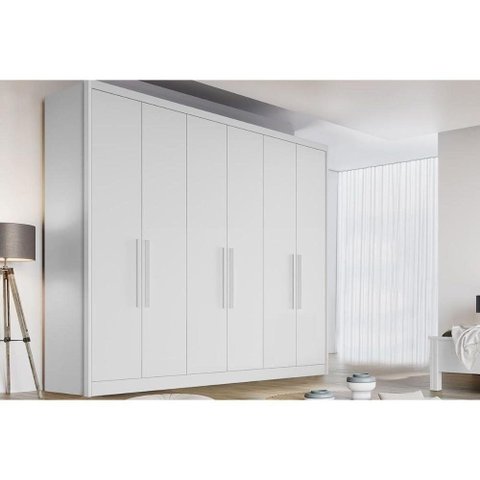 Guarda Roupa Casal New Vértice-Messina 6 Portas de Bater 8 Gavetas Messina Neve MDF