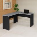 Ver imagem 1 de Mesa Escrivaninha 135cm em L Tampo 30mm Pés Painel F5 Office Cor:Cinza Sagrado com Preto