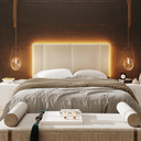 Ver imagem 7 de Cabeceira Modulada Estofada Casal 140 cm com LED Linho Bege