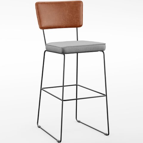 Banqueta Alta Cozinha Sala Jantar Fixa Allana L02 Couríssimo Camel Linho Cinza - Lyam Decor
