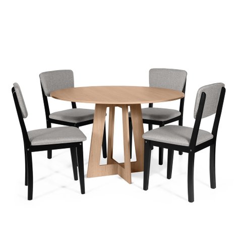 Mesa de Jantar Redonda Montreal Jade com 4 Cadeiras Estofadas Ella Preto/cinza Claro