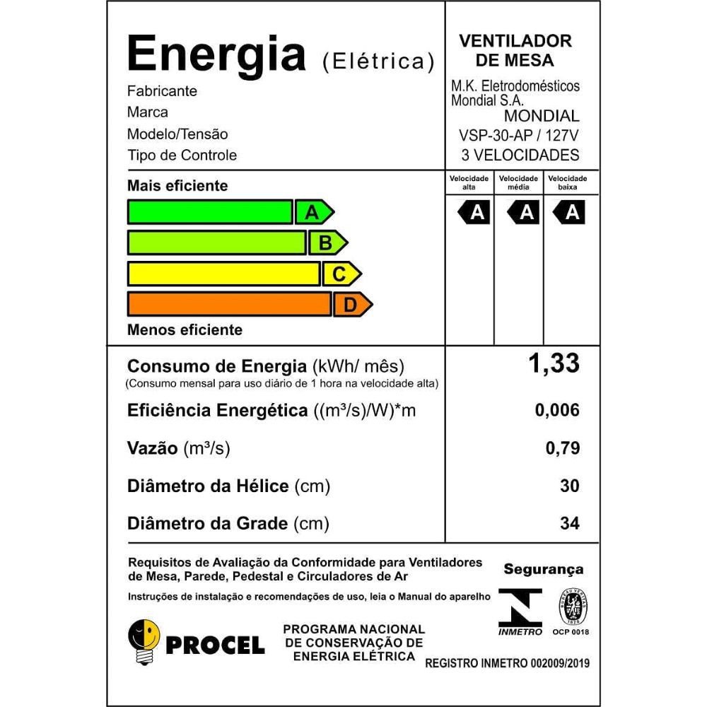 Ventilador de Mesa Mondial 6 Pás Vsp-30-b - 7