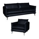 Ver imagem 1 de Conjunto Poltrona e Sofá Decorativo Sala de Estar América 3 Lugares 220cm Couro Azul Marinho - Mozze