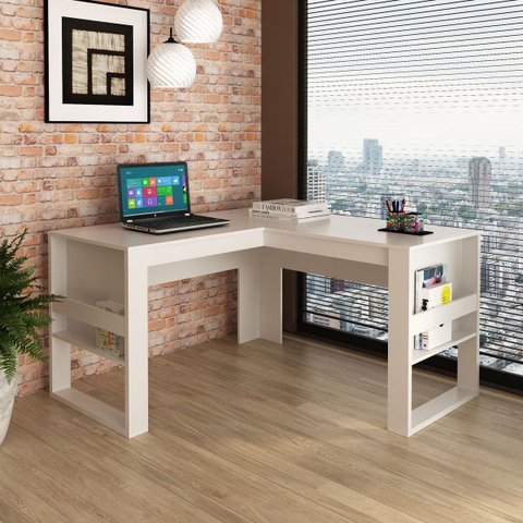 Mesa para Escritório Angular Branco Tecnomobili Me4145 Cor: Branco