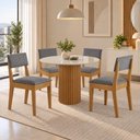 Ver imagem 1 de Sala de Jantar 4 Lugares Mesa Jolie 100cm Tampo Redondo de Vidro e 4 Cadeiras Estofadas Copper Soft
