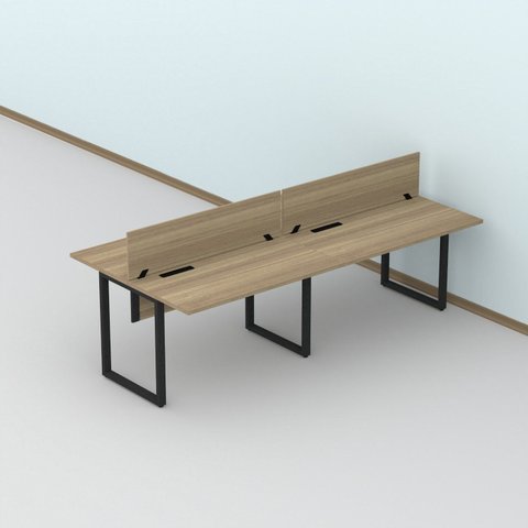 Plataforma Dupla Escrivaninha Tub Corporativa Light 4 Lugares 200cm Industrial Noce Naturalle e Preto Marromle