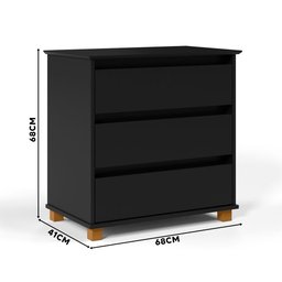 Mesa De Cabeceira Grande 3 Gavetas Preto E.J Móveis - 4