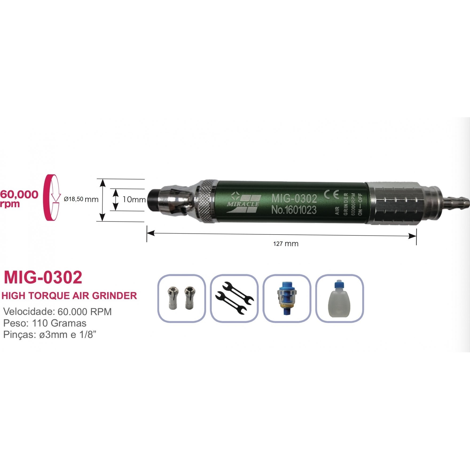 Buril/ Micro-Retífica Alto-Torque 60.000 RPM MIG 0302 - 7