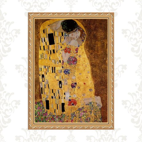 Quadro Moldura Dourada Klimt - Beijo 33x24cm:com Acetato
