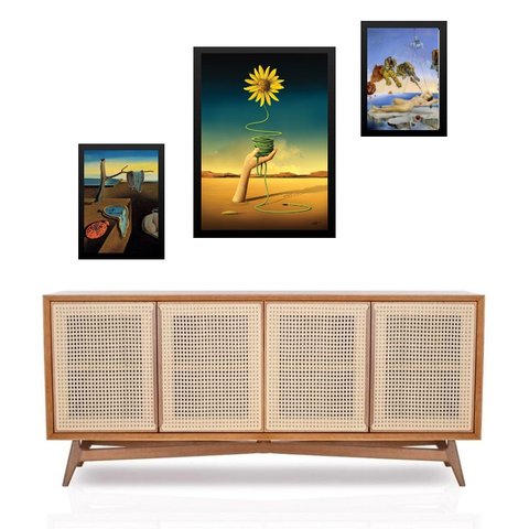 Set 3 Quadros Artes Salvador Dalí - com Vidro: Moldura Branca